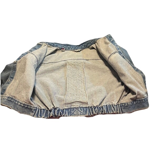 Vintage 80s Cropped Denim Jacket Studded Rhinestone Buttons USA Made Opal Size S - Picture 9 of 16